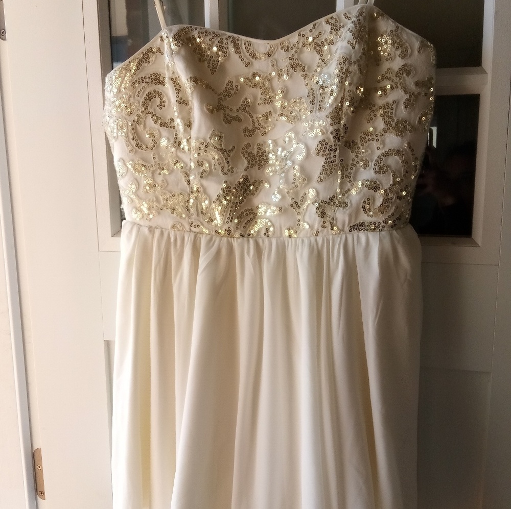 Ivory/Gold Sequence Prom Dress